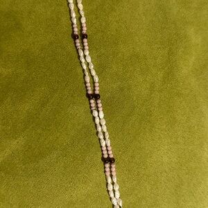 White Natural Rice Pearl with red and purple Garnet Double Bracelet 8”